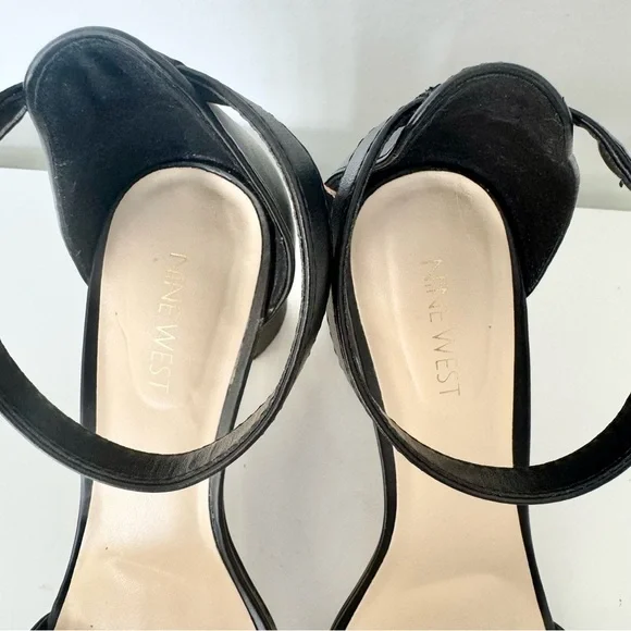 Nine West Sandy Black Ankle Strap Block Heel Sandals Size 8.5 - Picture 7 of 9